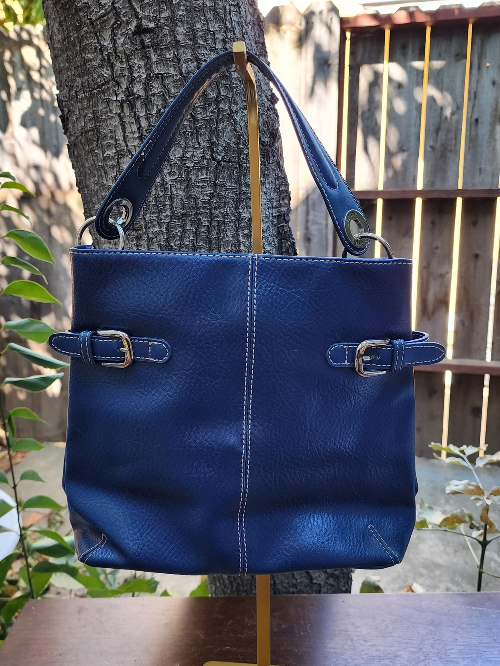 Tommy Hilfiger Vintage Y2K Blue Leather Shoulder Bag Buckle Detail Hobo Purse